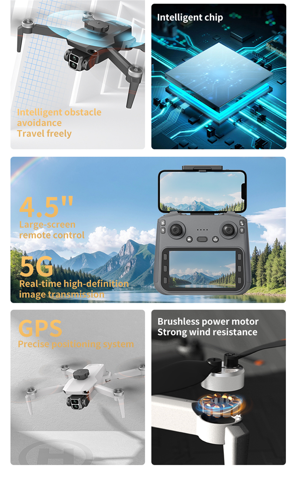 LYZRC L106-1 GPS 5G WiFi FPV with 5.9inch LCD Screen Controller 720P HD Dual Camera Servo Gimbal 360° Obstacle Avoidance Brushless Foldable RC Drone Quadcopter RTF