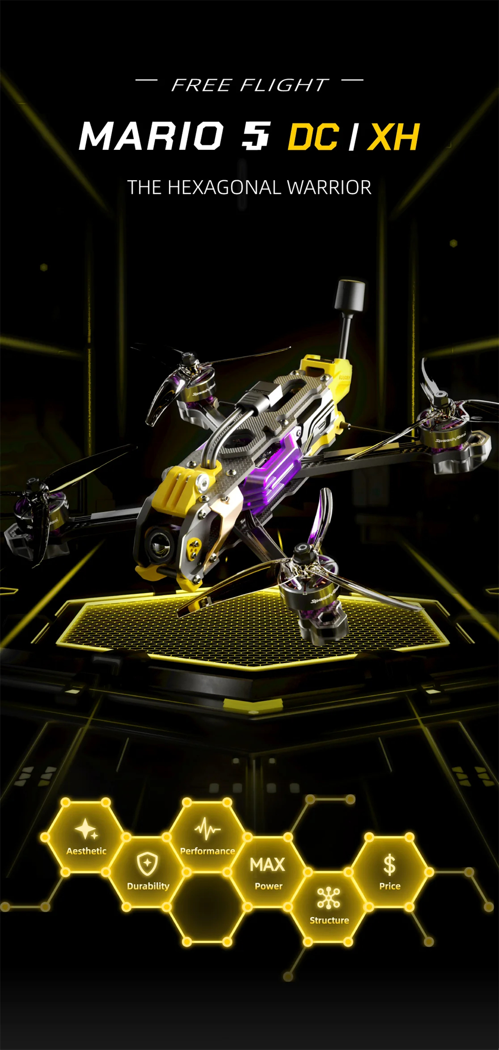SpeedyBee Mario5 XH 5 Inch 6S Power Kit FPV Racing Drones BNF NO VTX NO Camera Compatible with DJI O4 Pro Air Unit