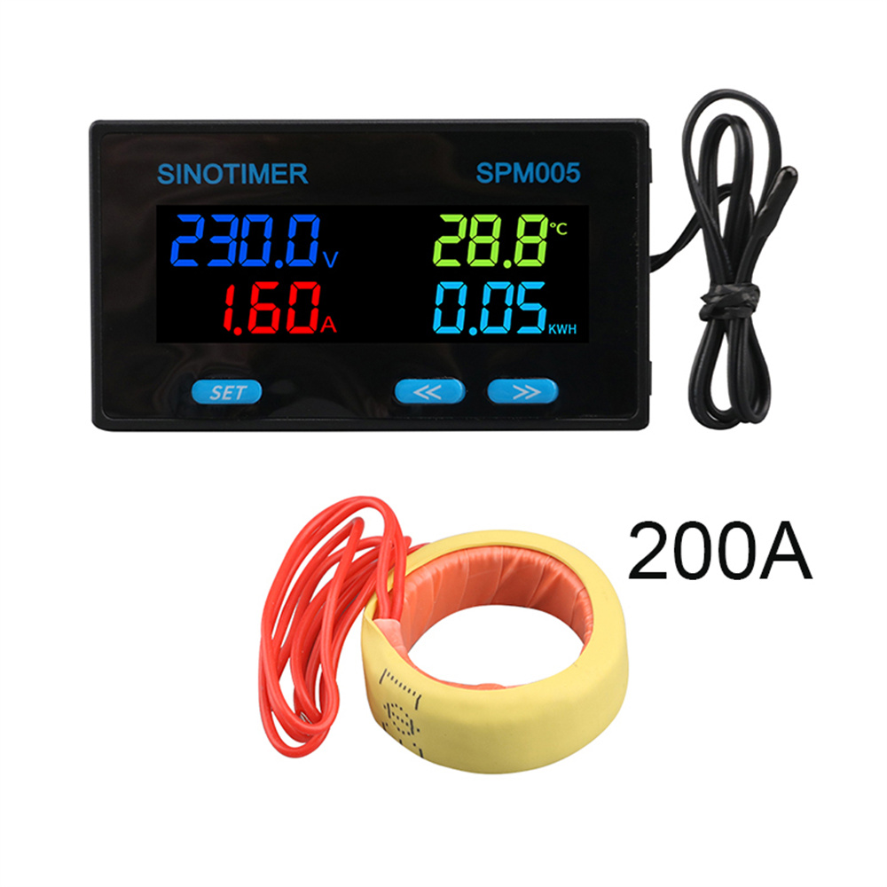 SINOTIMER SPM005 Multifunctional Power Meter High Accuracy LCD Display Measures Voltage Current Temperature Power 32-bit Operation