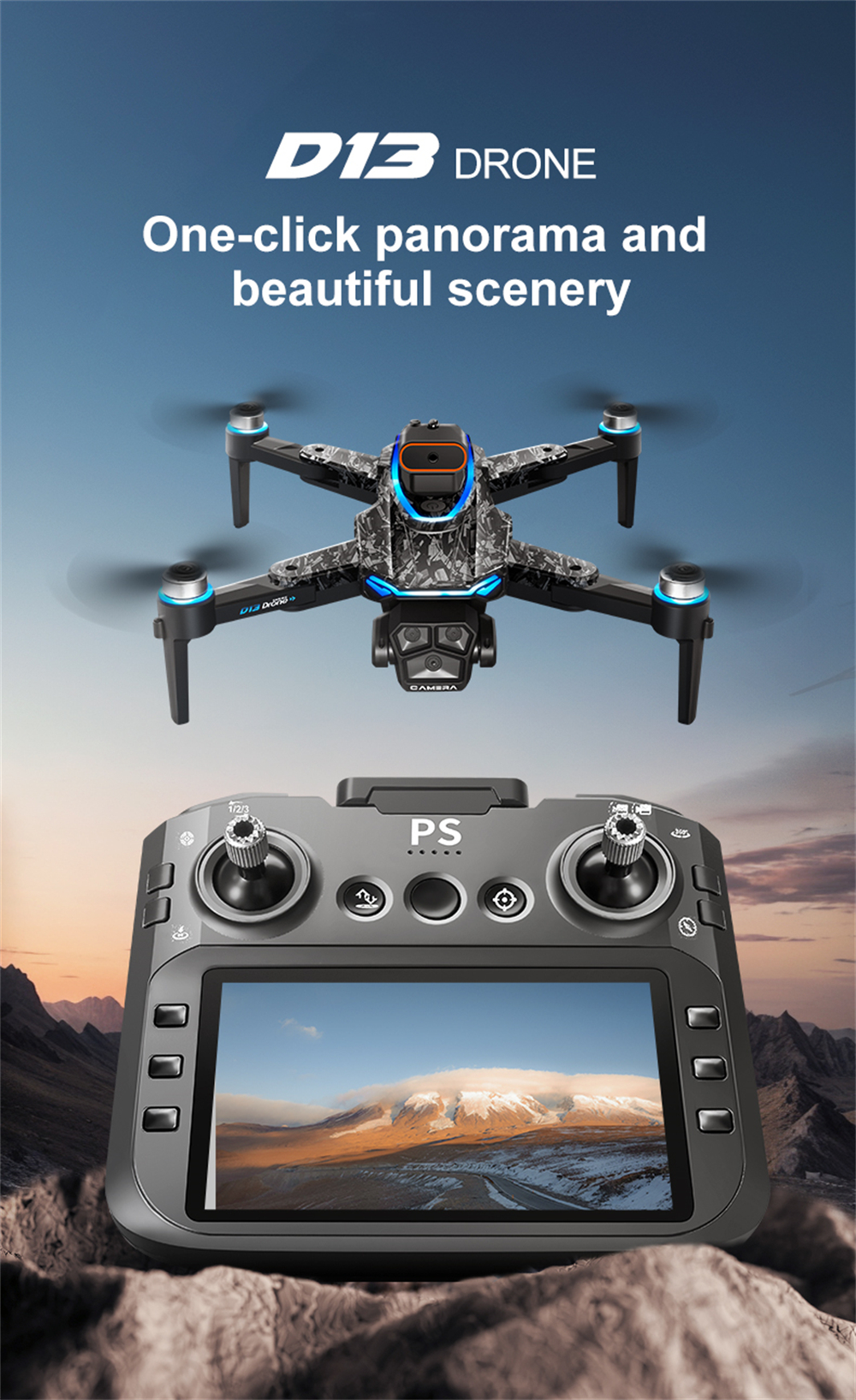 PJC D13 WiFi FPV with 5.6inch LCD Screen Controller 720P HD Dual Camera Servo Gimbal 360° Obstacle Avoidance Brushless Foldable RC Drone Quadcopter RTF