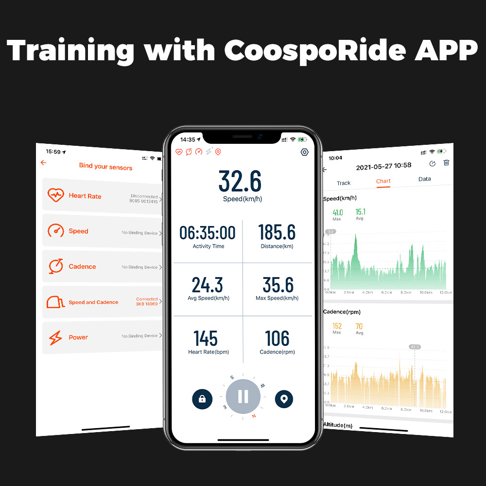 COOSPO Wireless Bicycle Speed And Cadence bluetooth V5.0 ANT+ 500 Hours Battery Life IP67 Waterproof Bike Computer for Wahoo Zwif Etrex 30