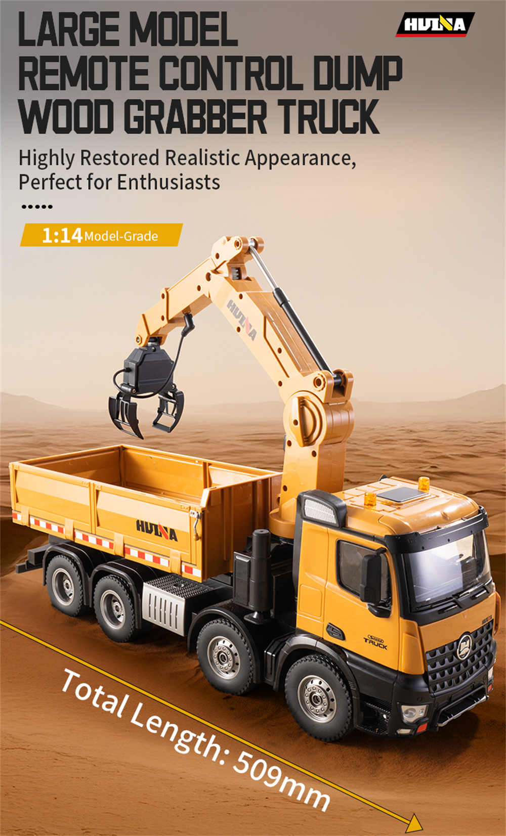 HUINA 1538 1/14 2.4G 26CH Semi-alloy RC Car Grabbing Wood Dump Truck 3-in-1 Vehicle Model RTR