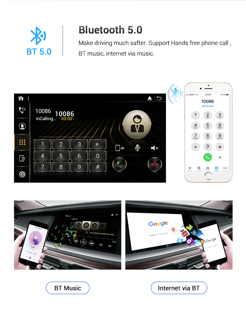 YUEHOO YH-D04 9 inch 360° Camera Android 12.0 Car Stereo Radio MP5 Player 2.5D IPS Screen 8 Core GPS DSP WIFI BT5.0