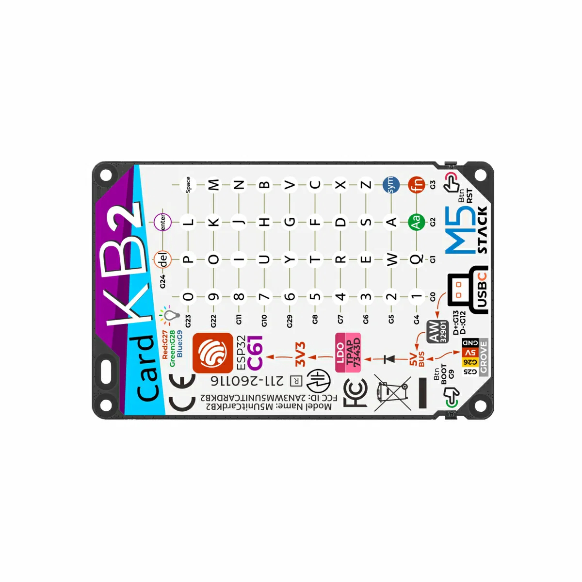 M5Stack CardKB2 Keyboard Unit ESP32-C61HF4 42-Key Portable