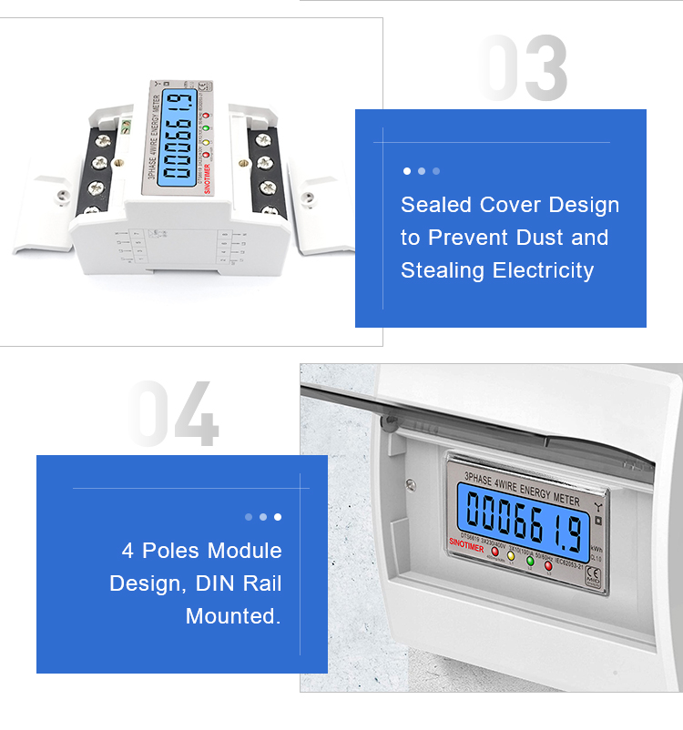 SINOTIMER DTS6619 New Model 100A LCD Digital Display with Backlight Power Meter in Energy Meters Smart Electric Meter 3 Phase Kwh Meter