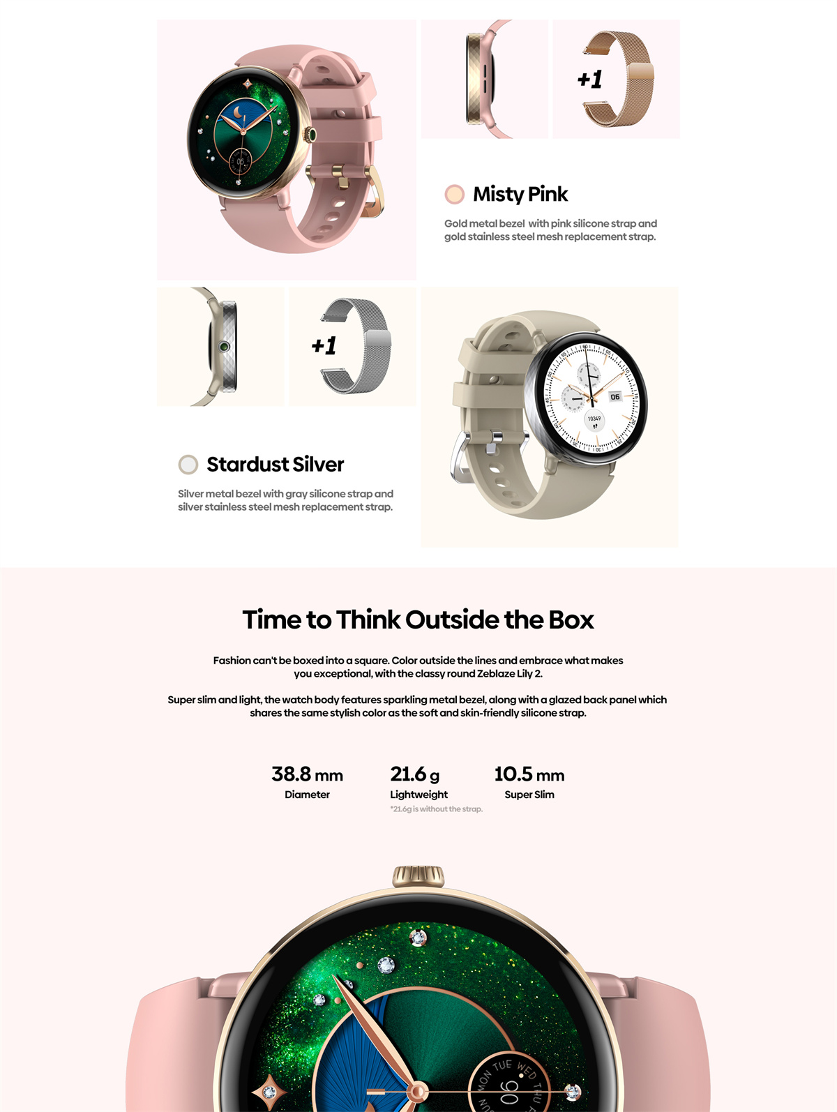 [World Premiere]Zeblaze Lily 2 1.2inch AMOLED Double Straps bluetooth Call Heart Rate Blood Pressure Blood Oxygen Monitor Sleep Monitoring Breathe Training Women's Health Multi-sport Modes IP68 Waterproof Smart Watch