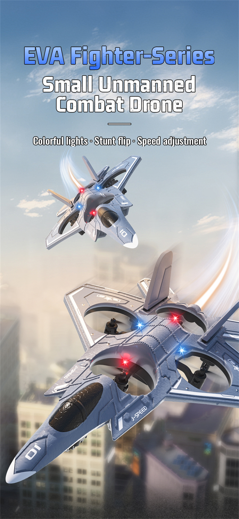 JJRC H128 2.4G EVA Fighter Altitude Hold Mode 360° Roll Turbofans Motors 4CH LED RC Toy Gift Remote Control Drone Airplane Quadcopter Stunt Glider RTF