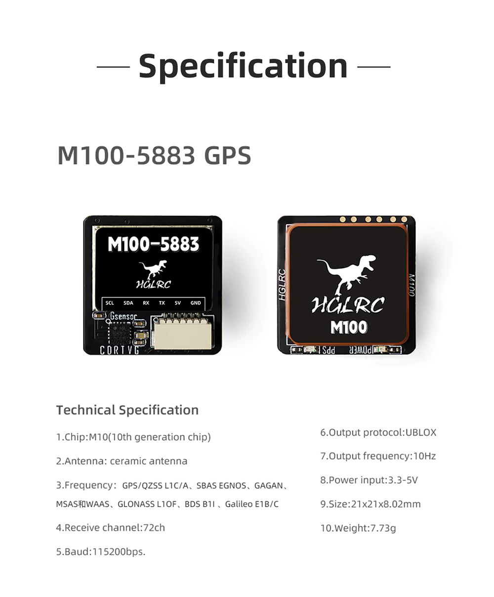 HGLRC M100 5883 GPS Module M10 Chip with QMC 5883 Compass Ceramic Antenna for RC Drone FPV Racing Helicopter Airplane