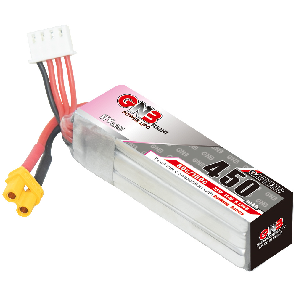 Gaoneng GNB 11.4V 450mAh 80C 3S HV LiPo Battery XT30 Plug for RC Drone