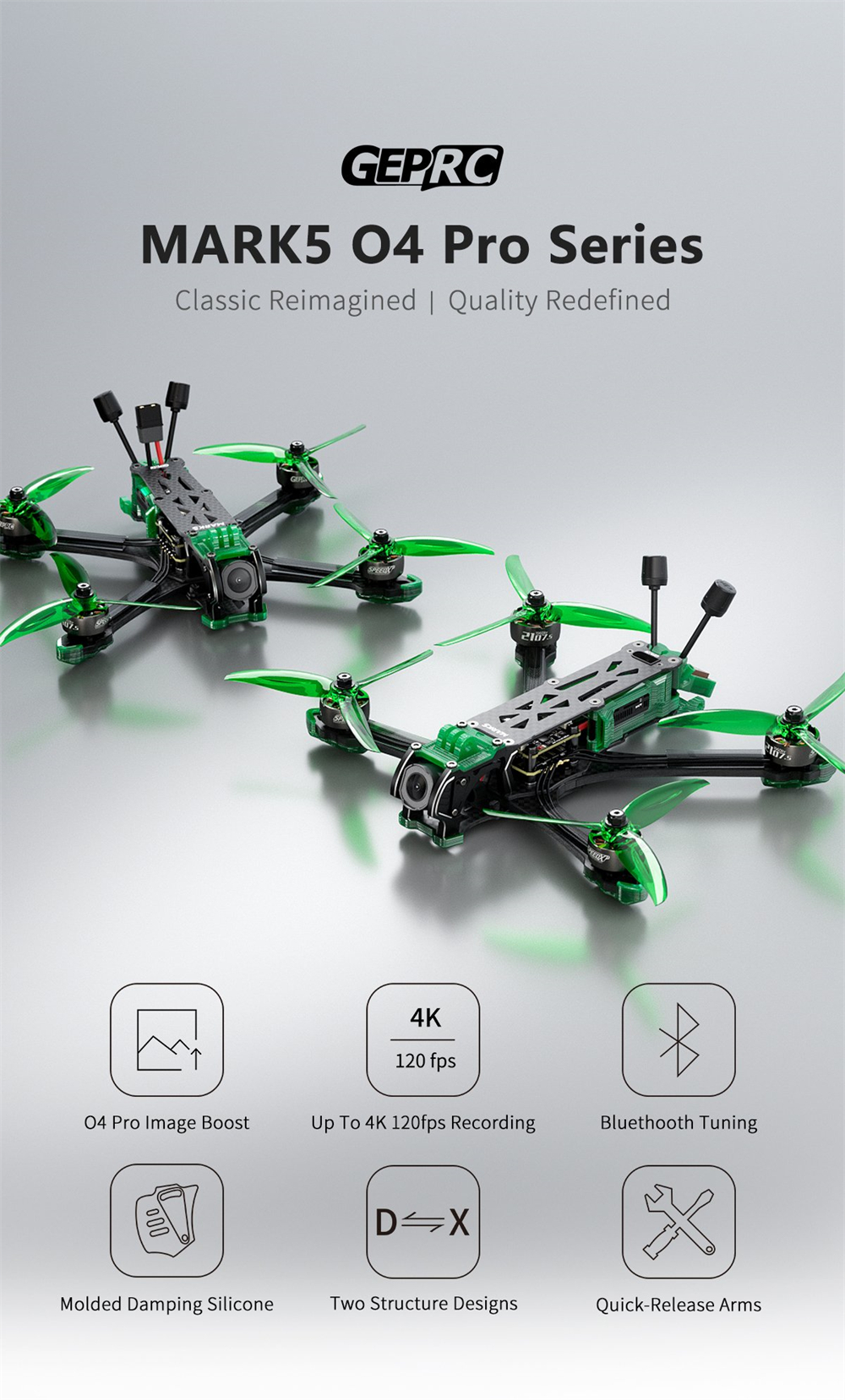 GEPRC MARK5 DC O4 Pro 230mm 5 Inch 6S GPS RC FPV Racing Drone PNP BNF with 2107.5 1960KV Motor