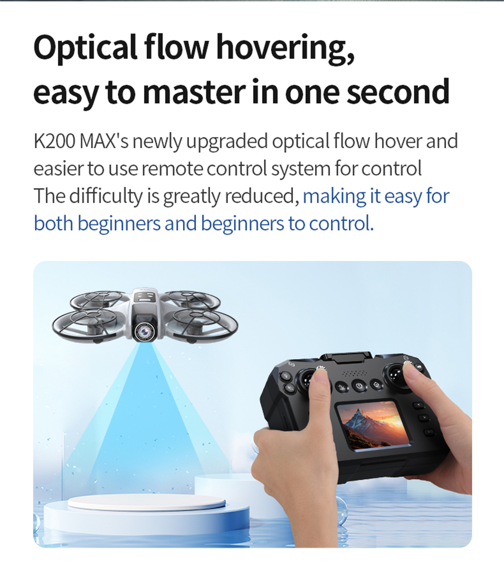 XKJ K200 MAX WiFi FPV with LCD Screen Controller HD Dual Camera Electrically Adjustable Optical Flow Hover Automatic Obstacle Avoidance Dazzling 7-Lights Circle Protection Brushless 2.4G 4CH 6-Axis Remote Control Toys RC Drone Quadcopter RTF