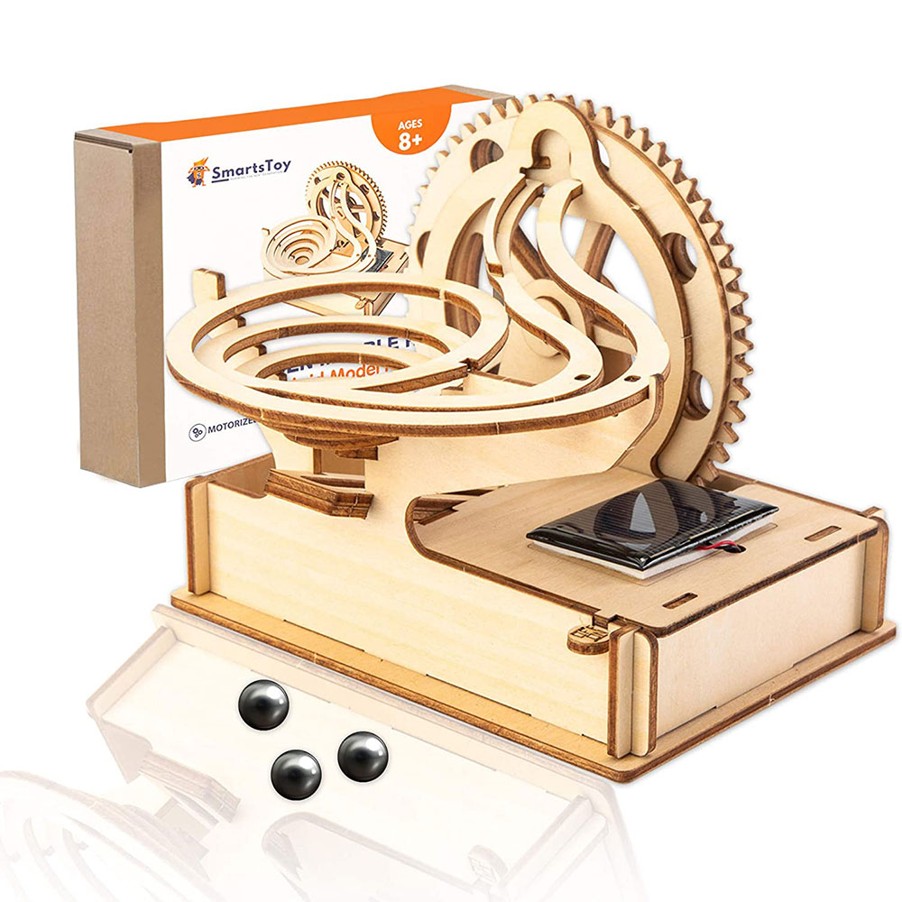 Solar Wooden Marble Run for Kids Wood Puzzle Building Blocks Toy Marble Maze Track&Race Game- Educational Science Experiment & STEM Learning Gift for Boys Girls