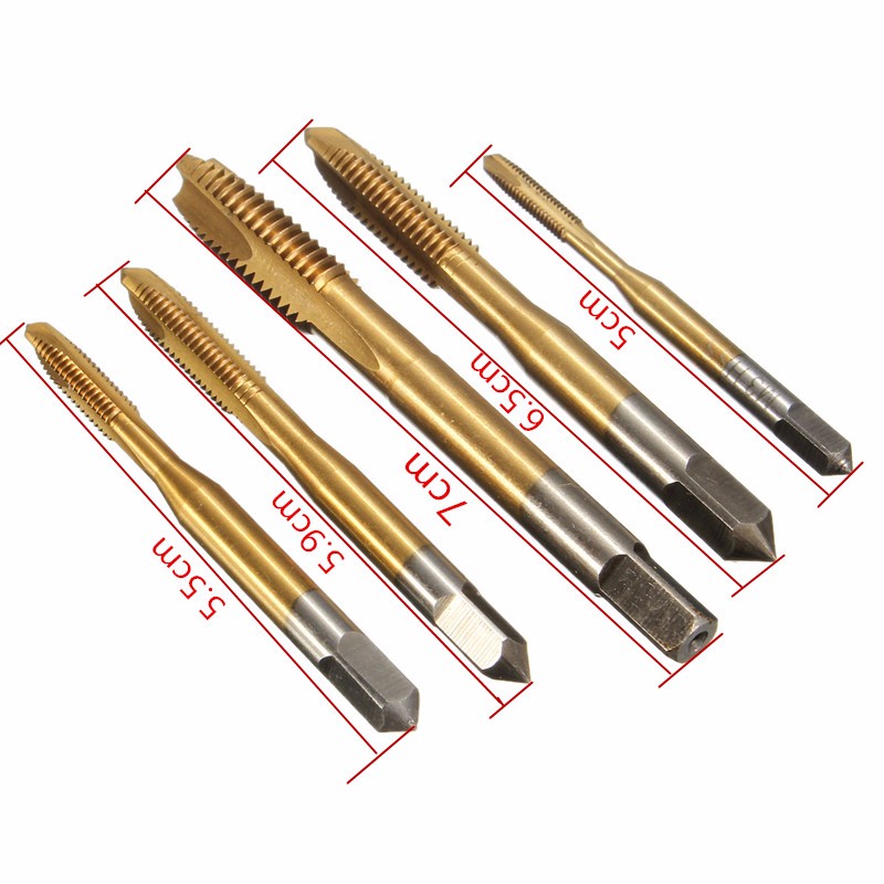 5pcs M3-M8 HSS Spiral Point Tap Straight Flute Metric Titanium Machine Screw Tap