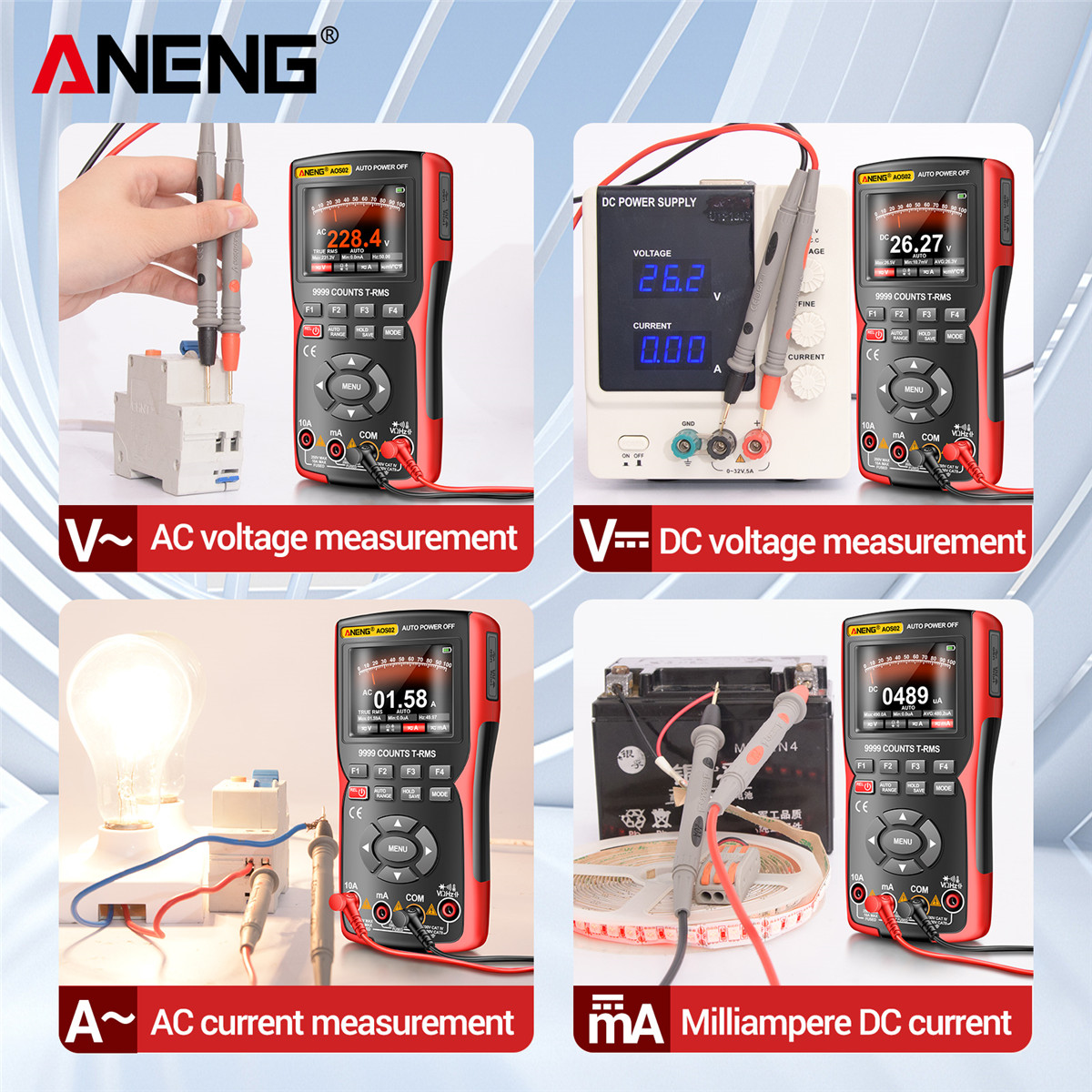 ANENG AOS02 9999 Counts Digital Professional Oscilloscope Multimeter 48M/S 10MHZ PC Waveform Data Storage True RMS Tranistor