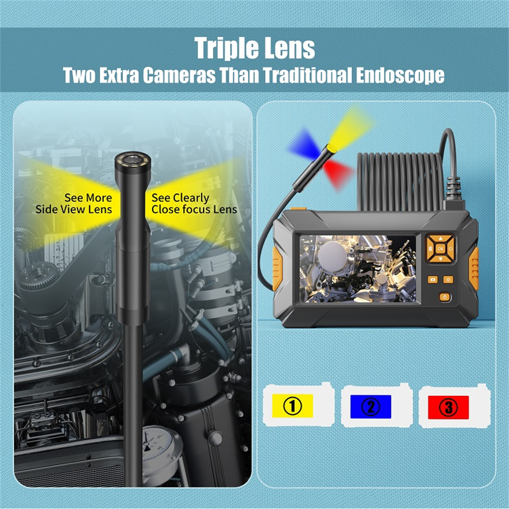 Handheld Industrial Endoscope Camera 4.3'' Screen HD1080P Single Dual Triple Lens HD1920P Auto Focus Pipe Inspection Borescope