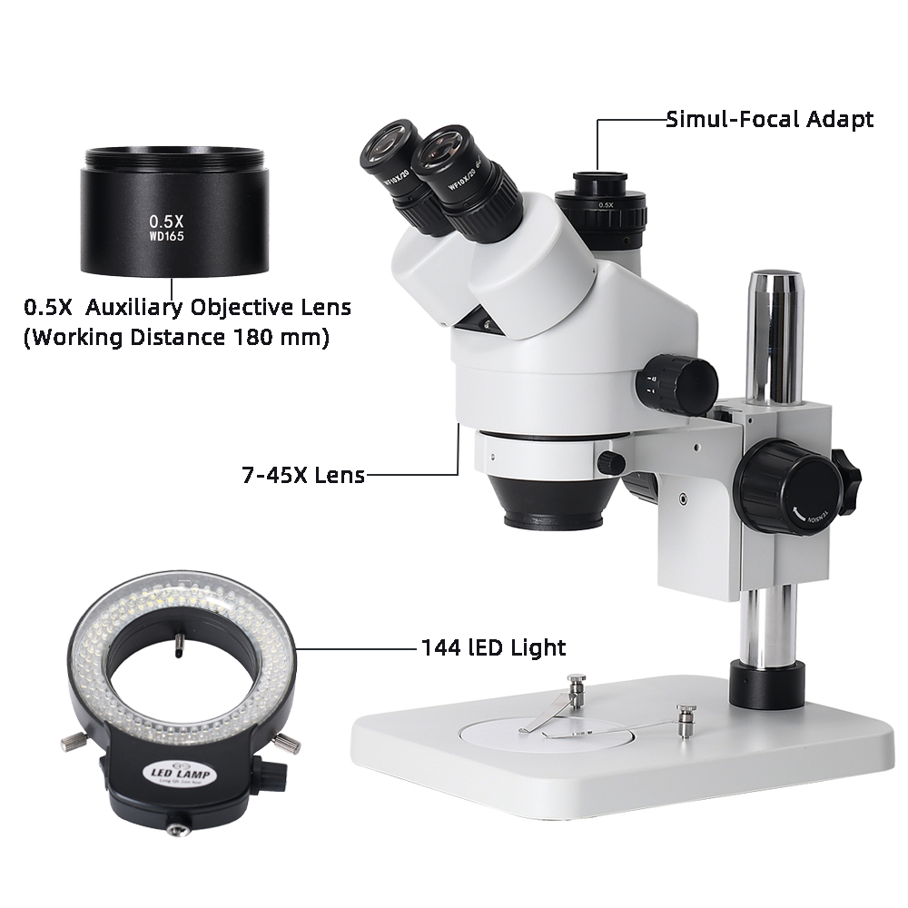 HAYEAR 7045 Simul-Focal Trinocular Stereo Microscope 3.5-50X Stereo Digital Industry Microscope Video Camera for Soldering Repair