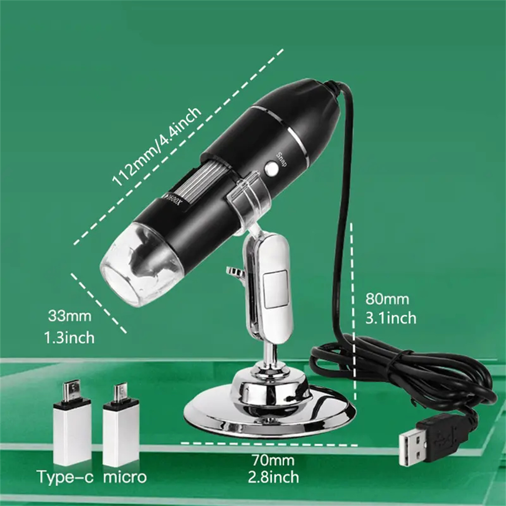 3 in 1 1600X Digital Microscope Camera Type-C USB Portable High Resolution LED Magnifier for Soldering and Cell Phone Repair Dual Power