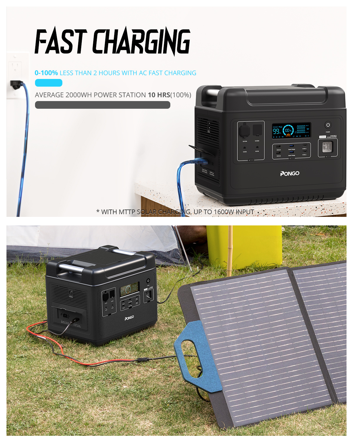 [US Direct] PONGO SN2200 2000Wh Portable Power Station LiFePO4 Battery Pack Solar Generator with 6 110V/2200W Pure Sine Wave AC Outputs Portable Generator with 25A RV Output for Outdoor Camping Home UPS Power Emergency
