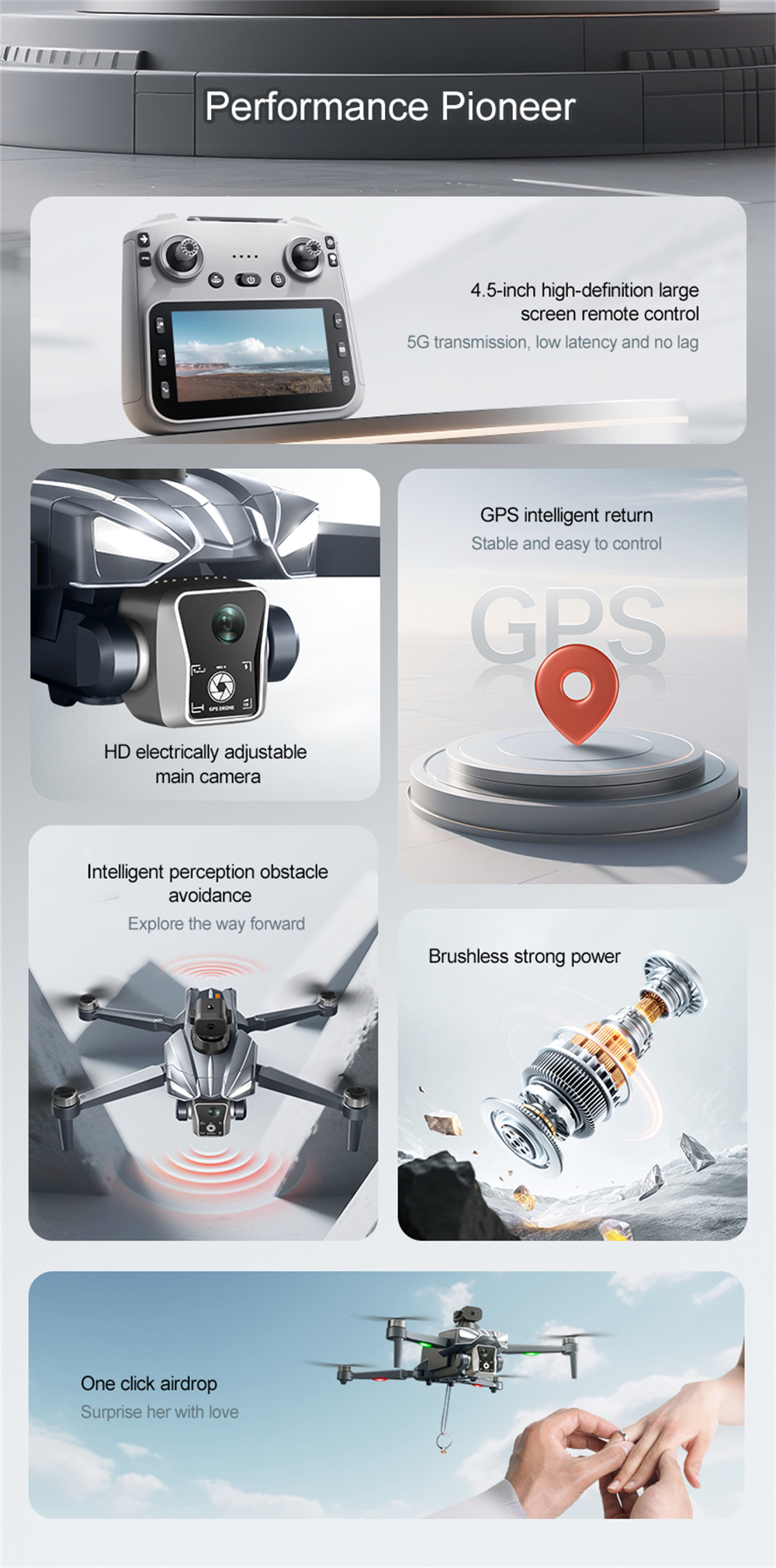 XKJ K18 MAX GPS 5G WiFi FPV with 5.9inch LCD Screen Controller HD Dual Camera Servo Gimbal 360° Obstacle Avoidance One-Key Airdrop Brushless Foldable RC Drone Quadcopter RTF