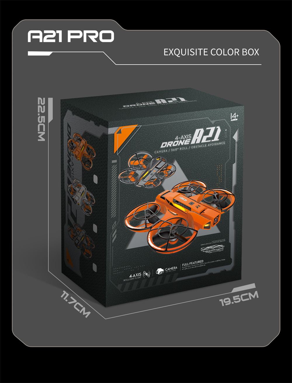 A21 PRO Mechanical Armor Style WiFi FPV with Dual Camera 180° Electrically Adjustable Optical Flow Hover Brushless Circle Fully Enclosed Protection Kids Gifts 2.4G 4CH 6-Axis Remote Control RC Toys Drone Quadcopter RTF