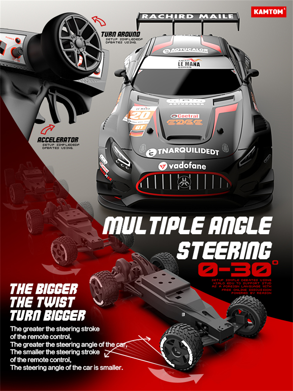 KAMTOM KM2401 RTR 1/24 2.4G 2WD Drift RC Car ESP Gyro Optional Camera Mini Race LED Light High Speed Racing On-Road Electric Remote Radio Control Vehicles Model RTR Child Toys Boys Kids Gifts