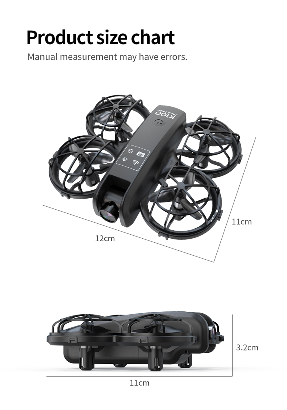 XKJ K100 MAX MINI WiFi FPV with LCD Screen Controller HD Dual Camera Optical Flow Hover Dazzling Lights Circle Protection Kids Gifts 2.4G 4CH 6-Axis Remote Control RC Toys Drone Quadcopter RTF