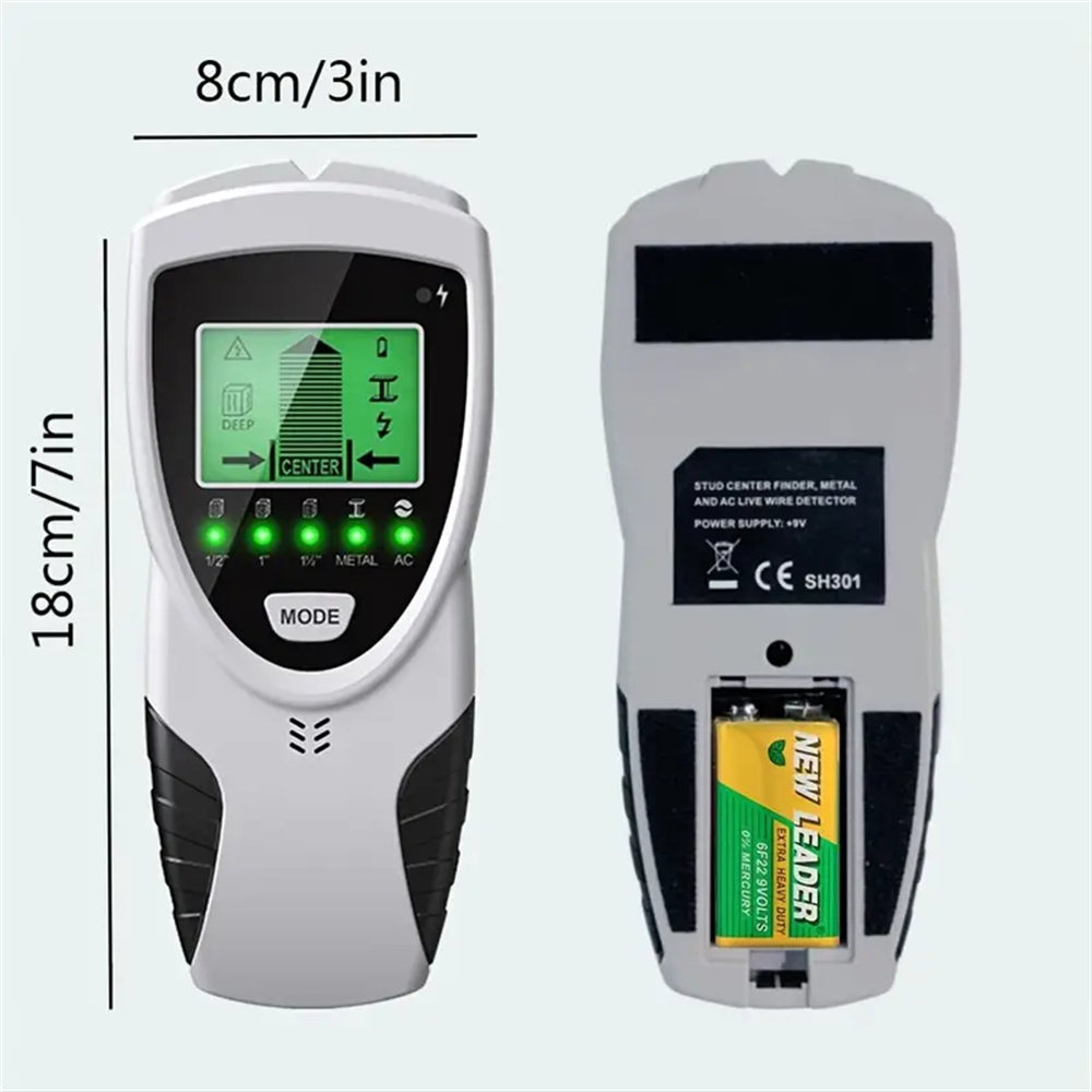 5-in-1 Versatile Detector for Log Wire Metal AC Wire and Current with LED Display CE Certified Dry Cell Powered Home Improvement Essential