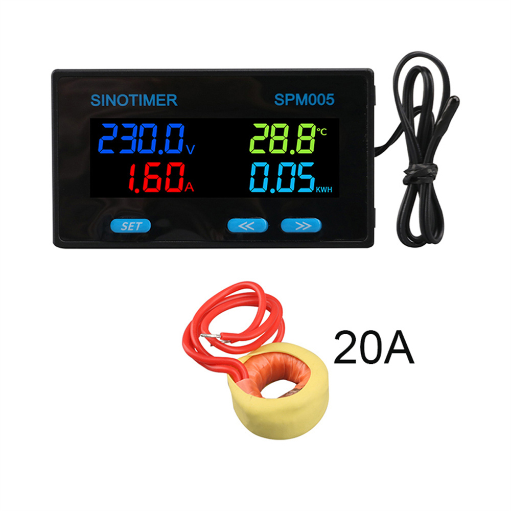 SINOTIMER SPM005 Multifunctional Power Meter High Accuracy LCD Display Measures Voltage Current Temperature Power 32-bit Operation
