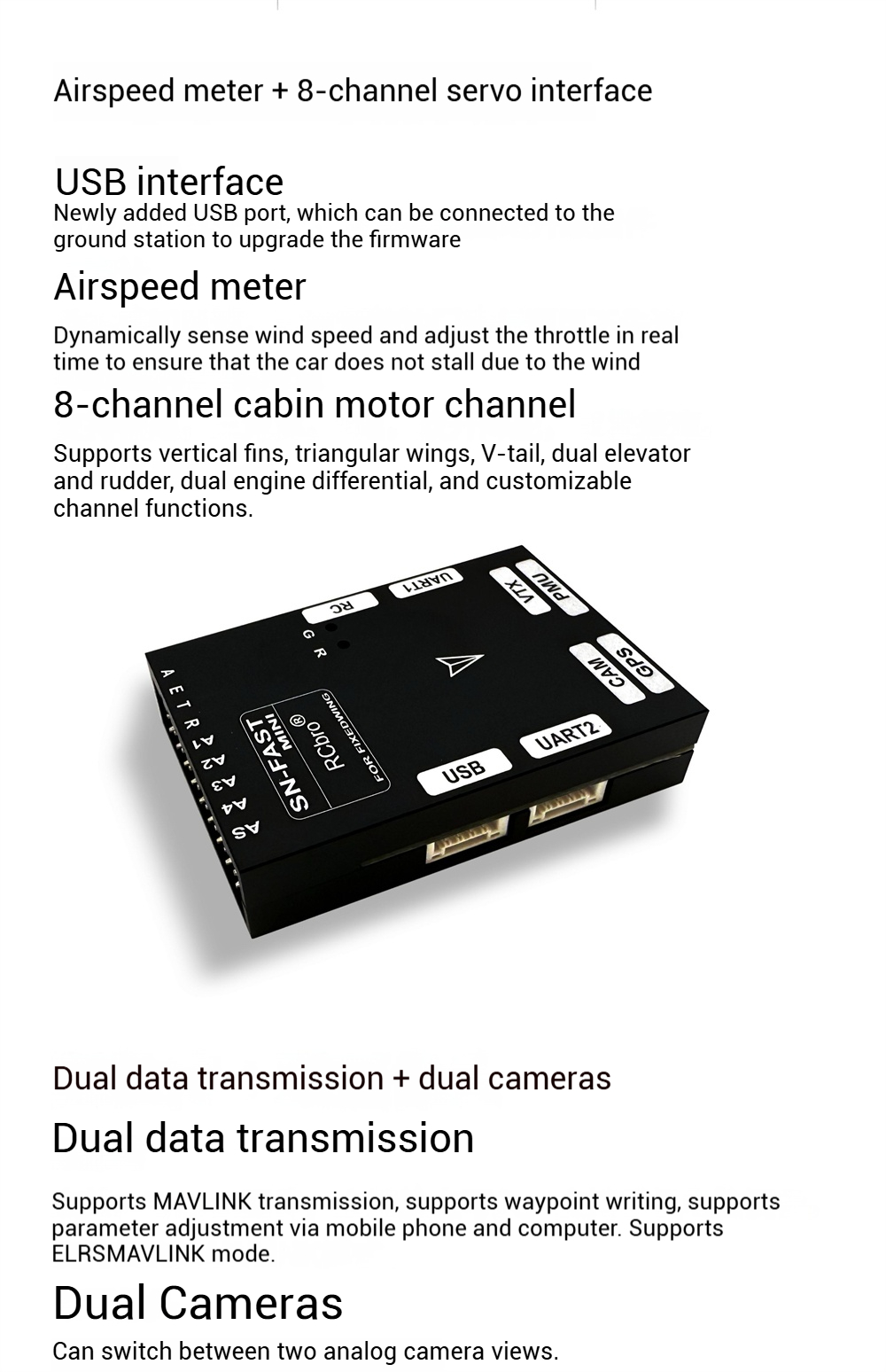 Lefei SN-FAST Mini Flight Controller PMU Multi Mode 8-Channel PWM Support DJI O3 O4 VTX OSD Parameter Adjustment with GPS WIFI Module RC Airplane FPV Drones Accessories
