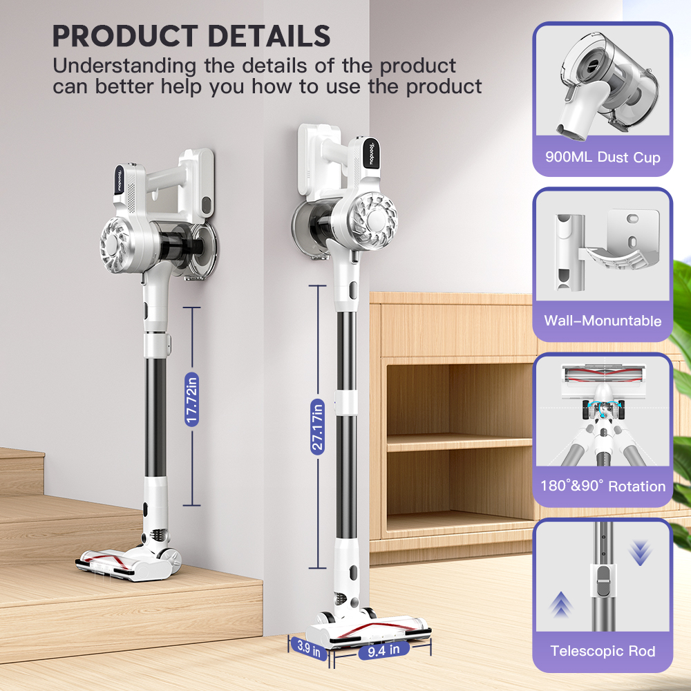EU Direct]Teendow V08 PRO Cordless Vacuum Cleaner 25kPa Powerful