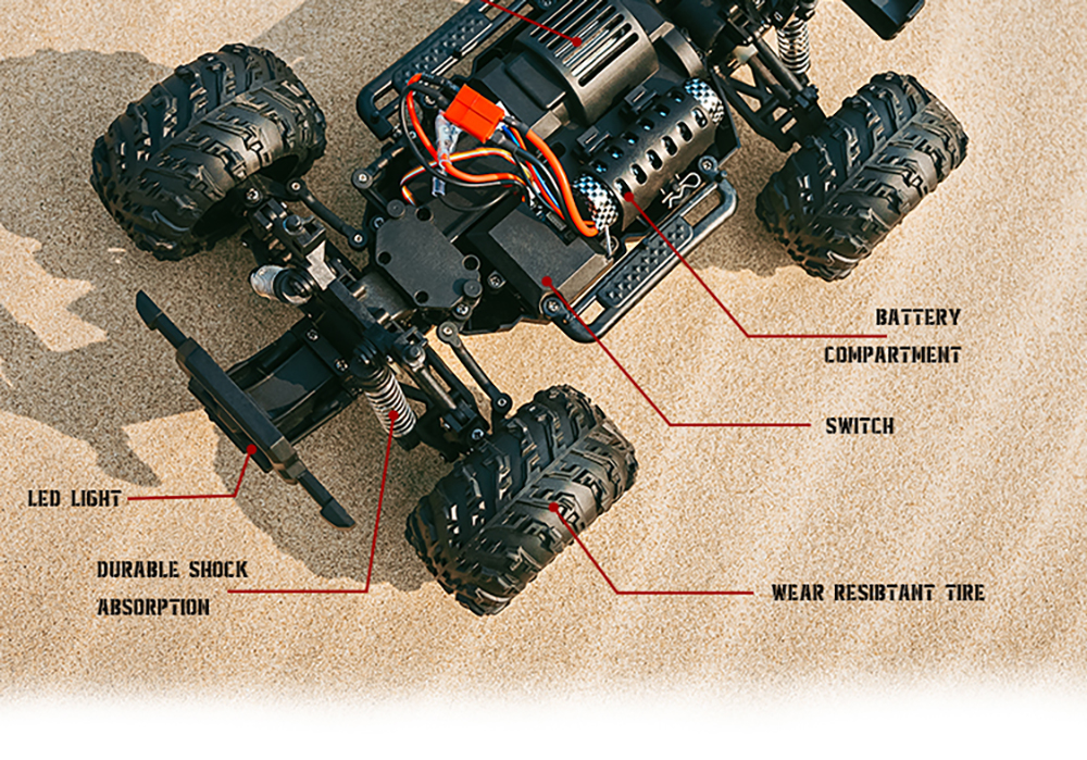 Funsky G2201 2.4G 1/16 4WD RC Car With LED Light High Speed Desert Truck Vehicle Models