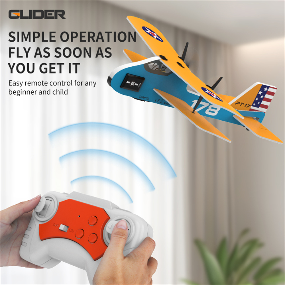 KF801 PT-17 230mm Wingspan 2.4GHz 2CH Gyroscope Stabilization Indoor & Outdoor Mini RC Airplane Glider RTF for Beginner Children Toys