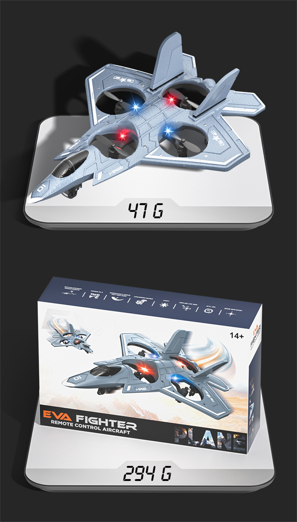 JJRC H128 2.4G EVA Fighter Altitude Hold Mode 360° Roll Turbofans Motors 4CH LED RC Toy Gift Remote Control Drone Airplane Quadcopter Stunt Glider RTF