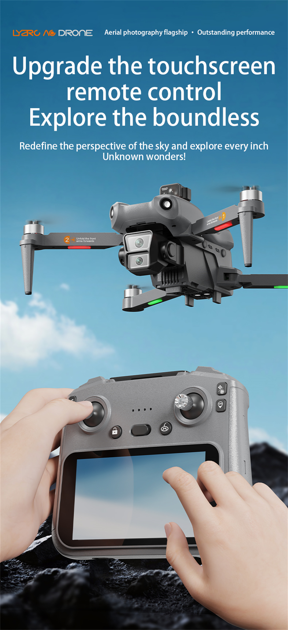 LYZRC L300 Ultra GPS 5G Digital FPV with 5.9inch Touchable LCD Screen Controller 4K HD Dual Camera Servo Gimbal 360° Obstacle Avoidance Brushless Foldable RC Drone Quadcopter RTF