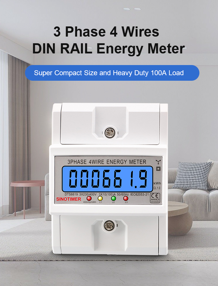 SINOTIMER DTS6619 New Model 100A LCD Digital Display with Backlight Power Meter in Energy Meters Smart Electric Meter 3 Phase Kwh Meter