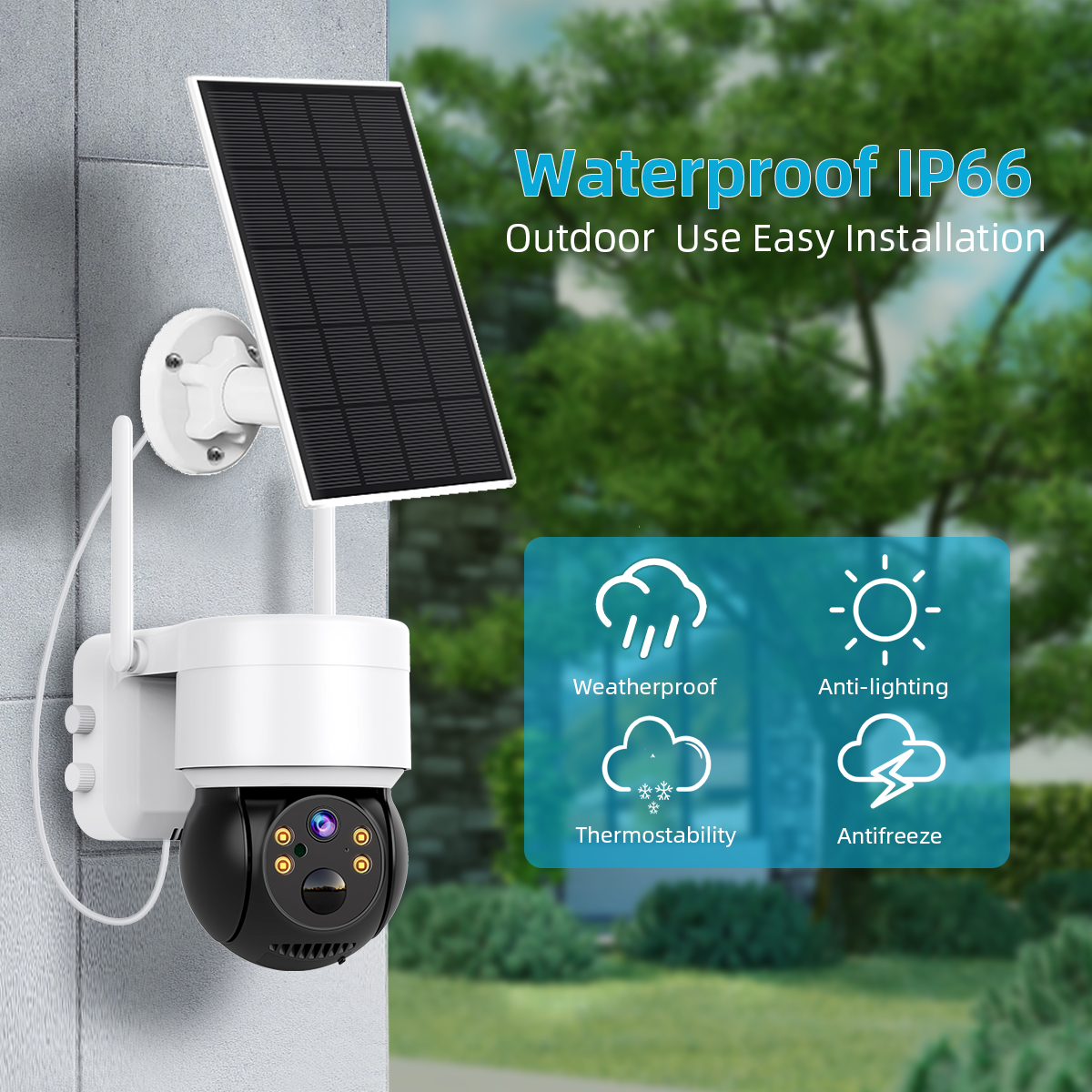 Q6 5W Solar-Powered Wireless Camera 2MP HD Low Power Consumption PIR Human Detection Night Vision 2-way Audio IP66 Waterproof Home Security Cameras
