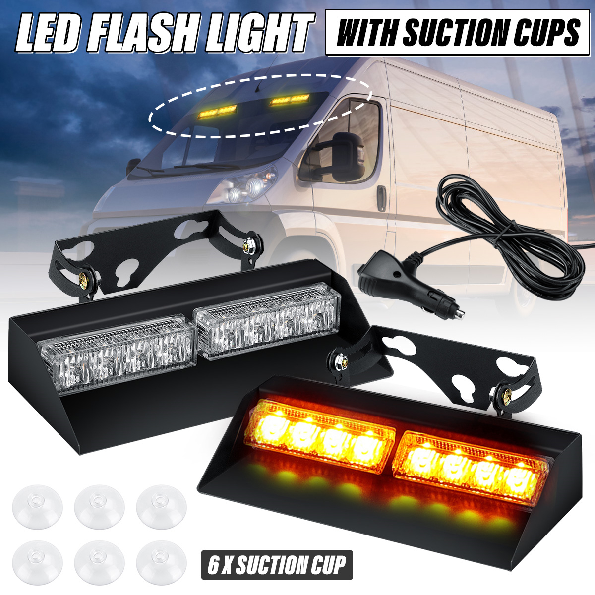 10-30V Emergency Strobe Lights 27 Mode Interior Windshield Lamp With Suction Cups For Trucks