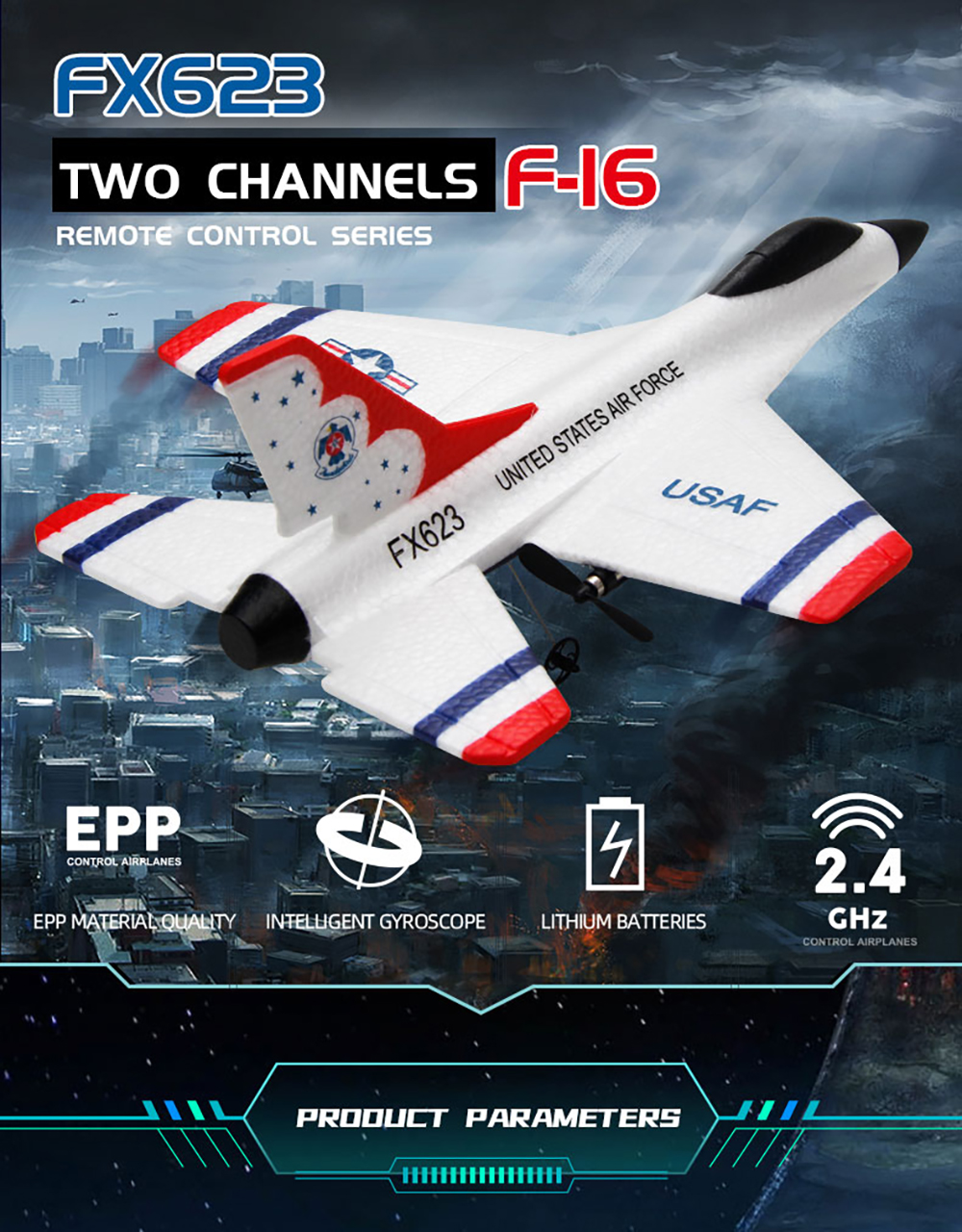 Flybear FX623 F-16 Thunderbirds 250mm Wingspan 2.4GHz 2CH Built-in Gyro 360° Rotation EPP RC Airplane Glider Fighter Jet RTF for Beginners