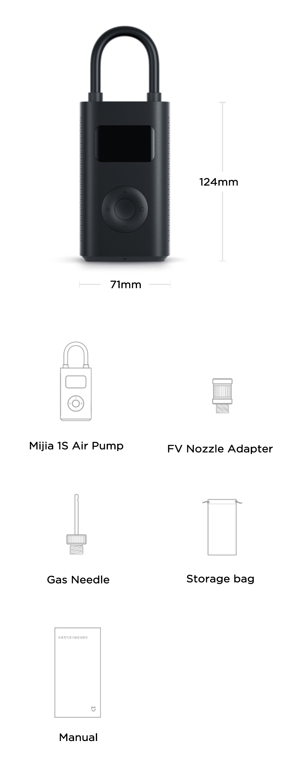 XIAOMI 1S 150PSI Electric Tire Air Pump 60W Power 2000mAh LED Digital Pressure Display 5 inflation Modes Type-C Rechargeable for Bike Car Motorbike Football