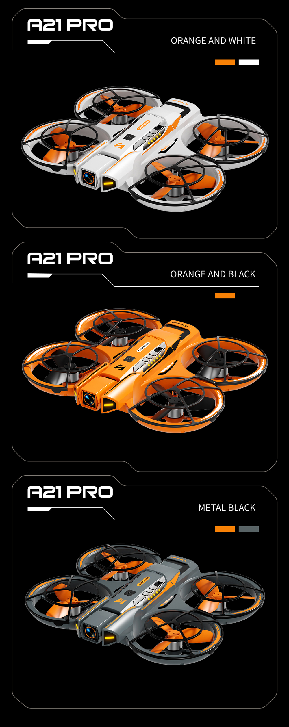 A21 PRO Mechanical Armor Style WiFi FPV with Dual Camera 180° Electrically Adjustable Optical Flow Hover Brushless Circle Fully Enclosed Protection Kids Gifts 2.4G 4CH 6-Axis Remote Control RC Toys Drone Quadcopter RTF