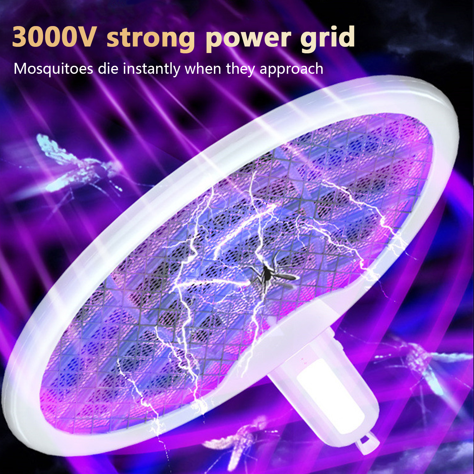 AGSIVO 3 In 1 3000V Cordless Rechargeable Electric Mosquito Bug Zapper Foldable Handheld Mosquito Killing Lamp Fly Trap