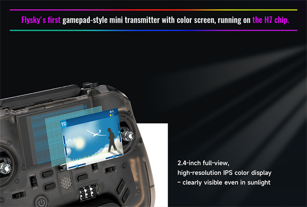 Flysky ProArt PA01 2.4GHz 18CH AFHDS 3/ELRS Built-in 500mW Hall Gimbal EdgeTX Raido Controller 2.4-Inch Full-view Color IPS Display for FPV Drone RC Car Boat Airplane