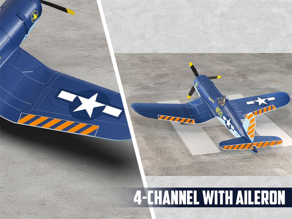 Eachine F4U CORSAIR VMF-217 2.4G 4CH Brushless 500mm Wingspan 6-axis Gyro One Key Take off Aerobatic EPP Warbird Glider RC Airplane BNF/RTF for Beginner