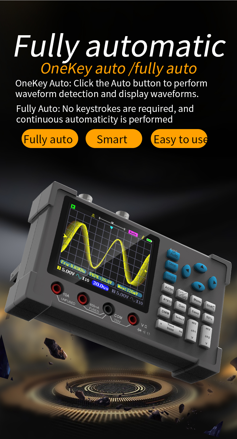 3 in1 Digital Oscilloscope Multimeter Signal Generator 120MHz IPS Display Dual Channel FFT Zoom Mode Portable Testing Tool