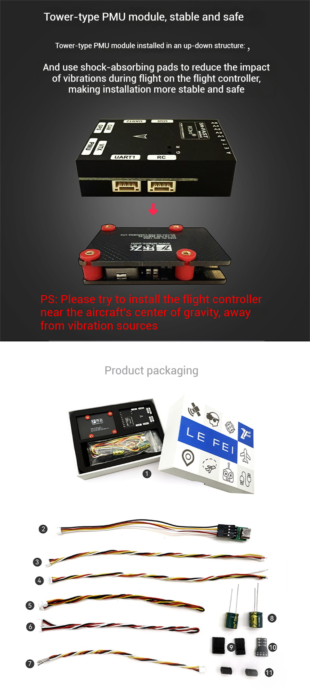 Lefei SN-FAST Mini Flight Controller PMU Multi Mode 8-Channel PWM Support DJI O3 O4 VTX OSD Parameter Adjustment with GPS WIFI Module RC Airplane FPV Drones Accessories