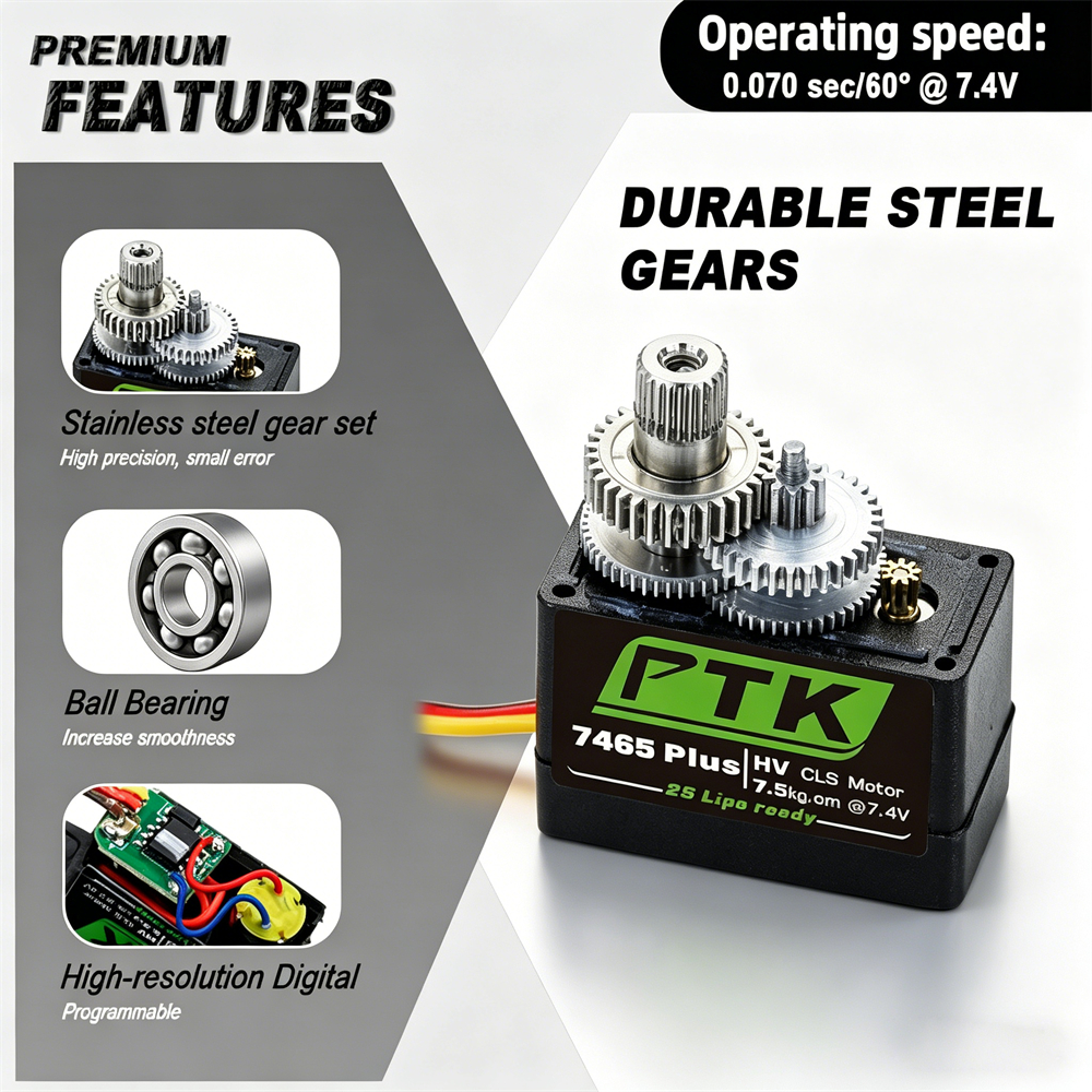 PTK 7465Plus 7.5kg metal Gear Digital RC Servo for High-Speed