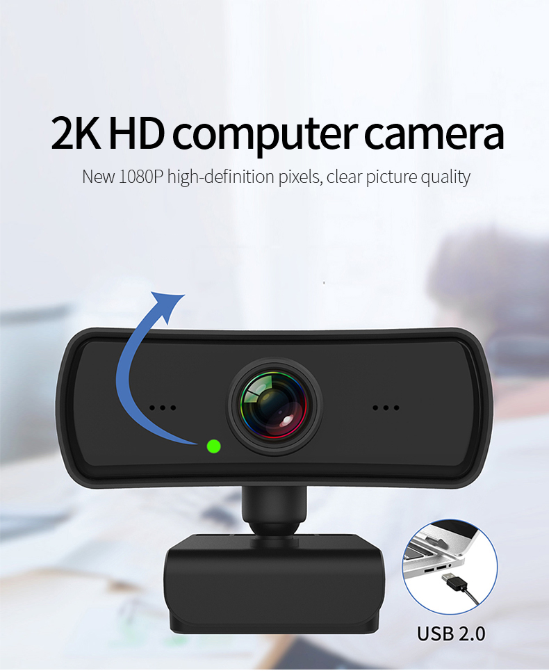 1080P FHD Computer Camera Auto Focus 360° Rotation USB Driver-free Web Cam with Mic for Live Conference