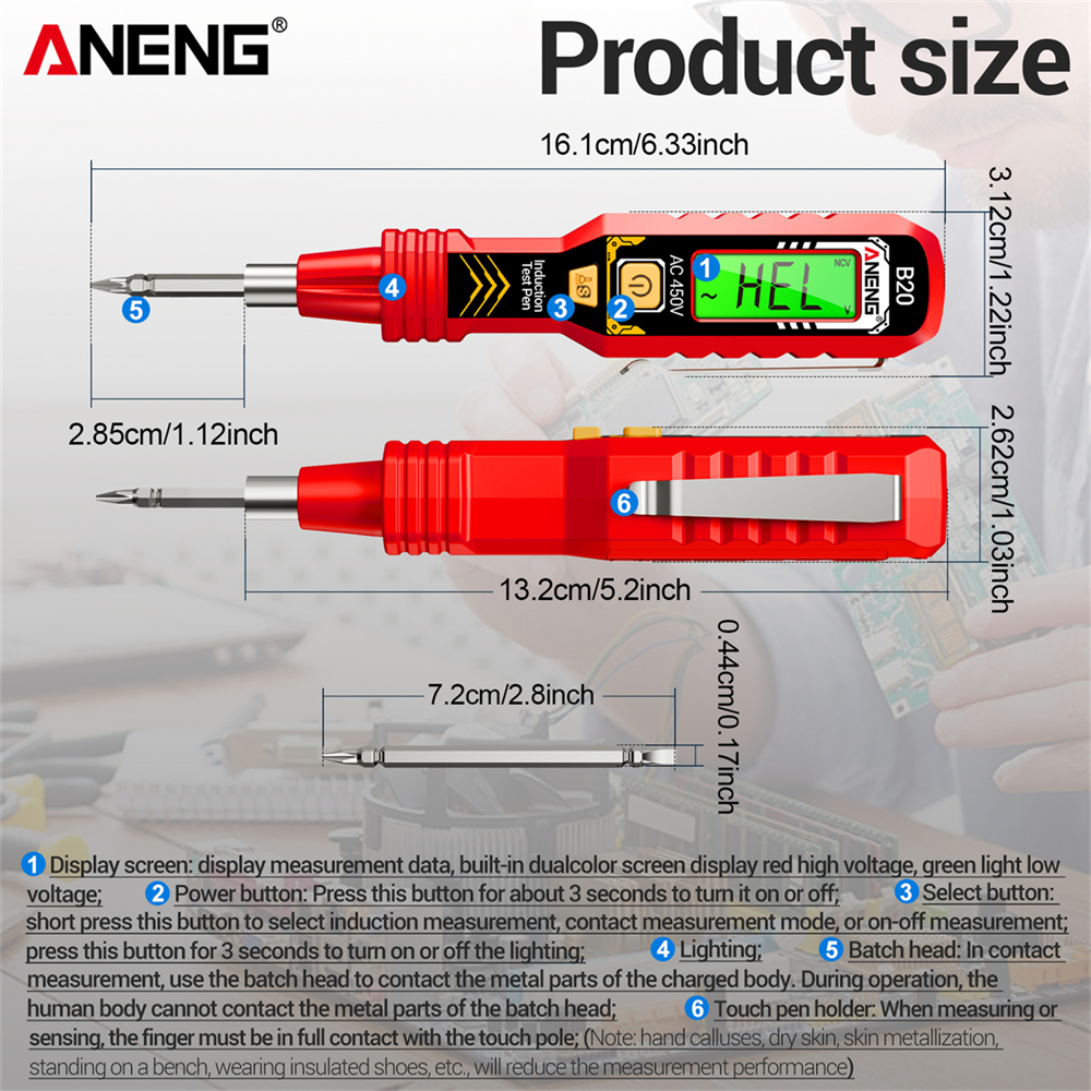 Multimetro Digitale ANENG B20 Con LED E Tester Penna - Rilevatore Di Tensione AC Senza Contatto