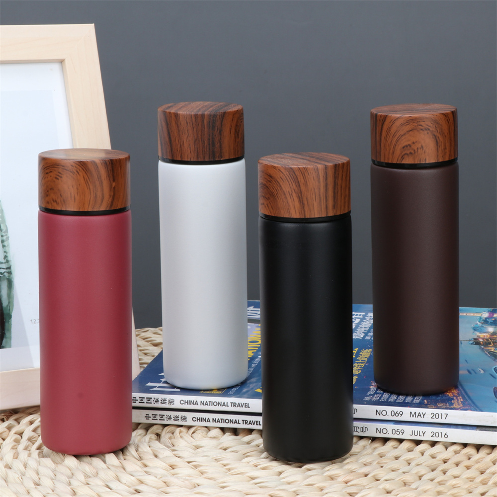 150ml Insulated Bottle Wood Grain Mini Cute Stainless Steel Thermos Cup Portable Pocket Vacuum Bottle Mini Coffee Mug with Tea Leak for Home Travel ou