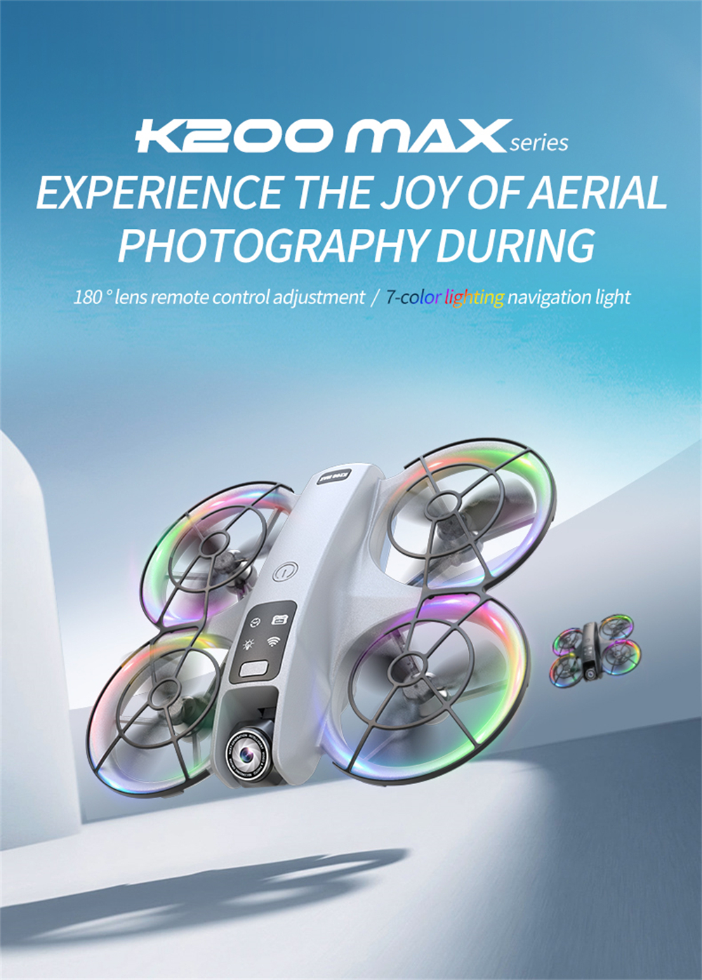 XKJ K200 MAX WiFi FPV with LCD Screen Controller HD Dual Camera Electrically Adjustable Optical Flow Hover Automatic Obstacle Avoidance Dazzling 7-Lights Circle Protection Brushless 2.4G 4CH 6-Axis Remote Control Toys RC Drone Quadcopter RTF